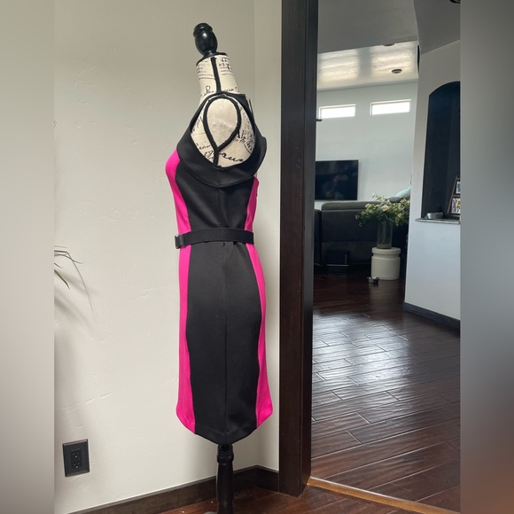 NWT Michael Kors neon pink color block dress with belt size 4 - Picture 2 of 10